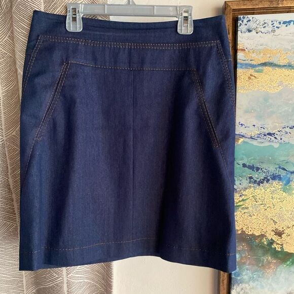 Akris Punto Pencil Skirt Size 6 Denim Dark Blue Lined Pocket - Picture 1 of 16